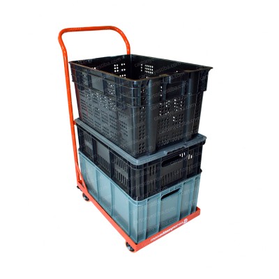 Carro metálico porta canastillas con manubrio - Cartón y Estiba