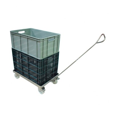 Carro porta canastillas en acero inoxidable con gancho - Cartón y Estiba