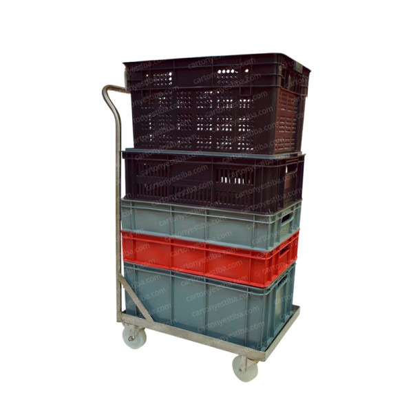 Carro porta canastillas en acero inoxidable con manubrio