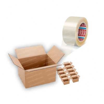 Combo 10 cajas de cartón + cinta adhesiva tesa 100mt x 48mm x 45mc - Cartón y Estiba