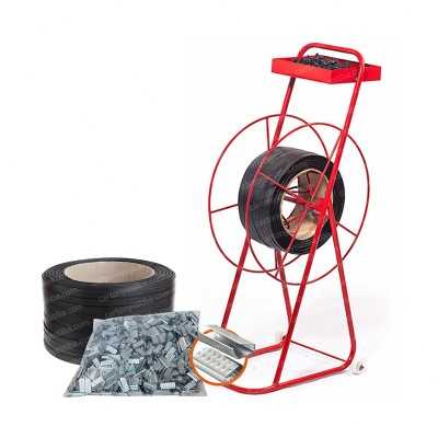 Combo carrito porta zuncho + zuncho plástico 1/2´´ + grapa metálica x 3kg - Cartón y Estiba