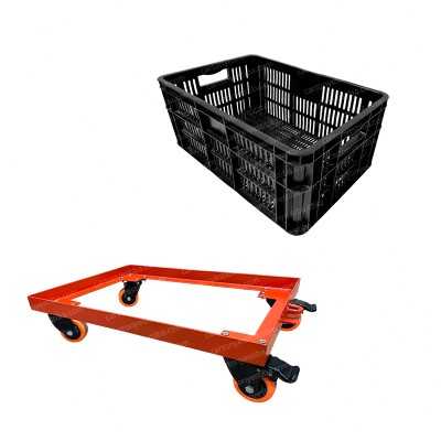 Carrito + 3 canastillas plásticas 60x40x25 cm - Cartón y Estiba